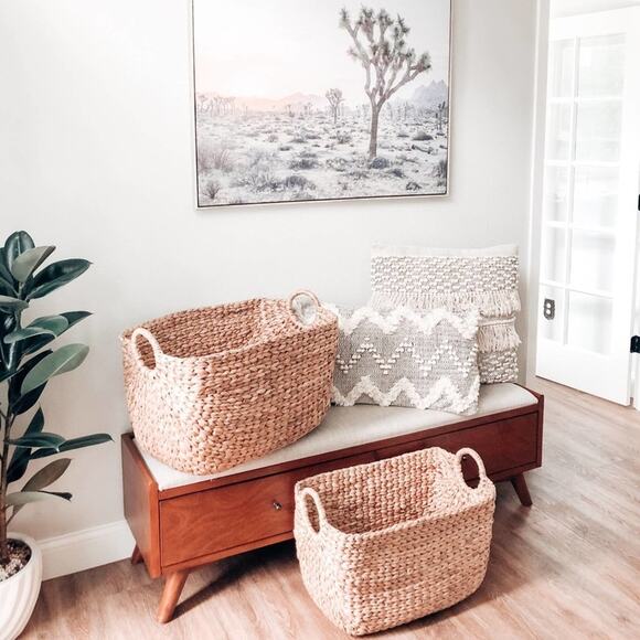 2 Magnolia Extra Large Rectangular Wicker Chunky Woven Baskets - Picture 1 of 3